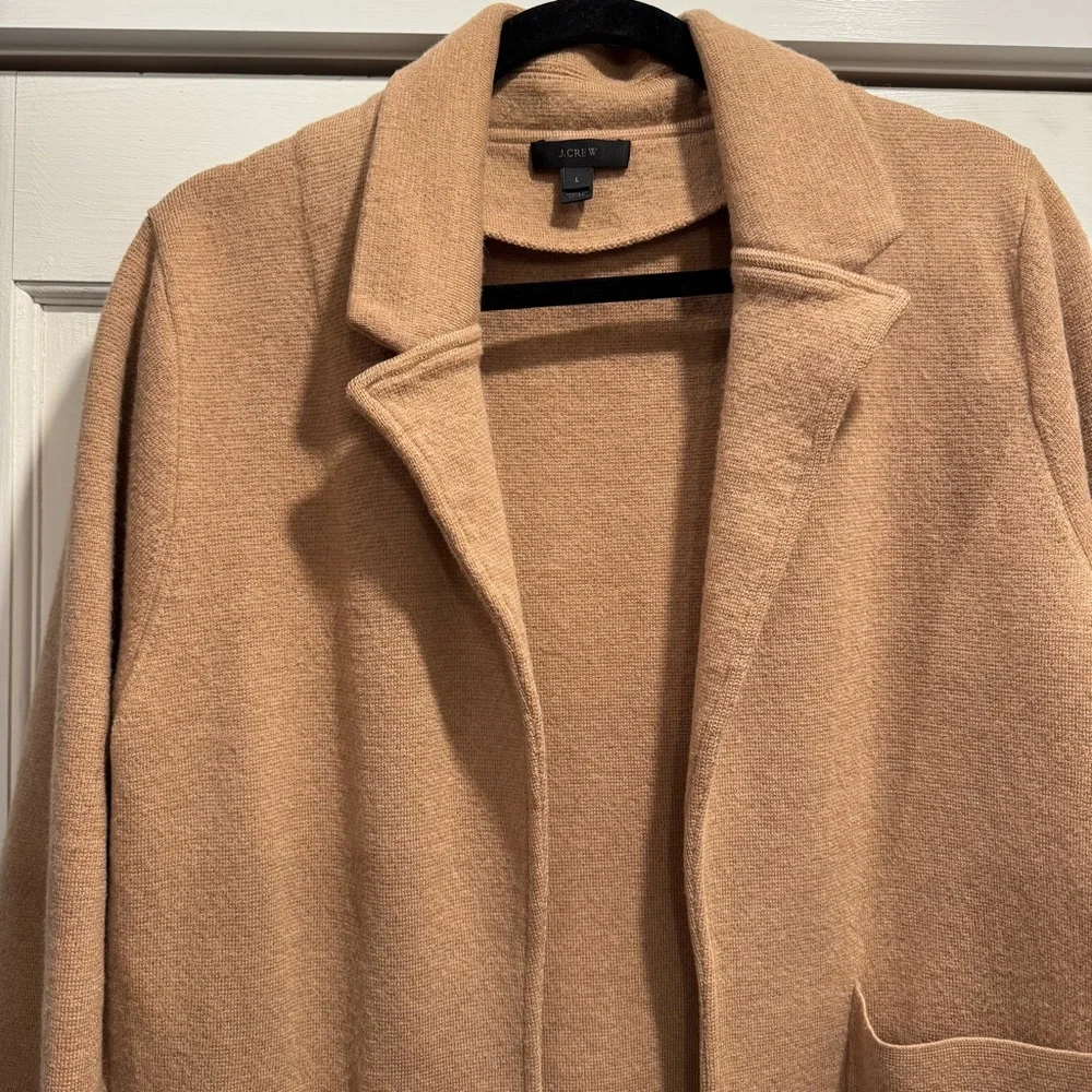 J Crew Women’s Open front sweater blazer‎ Tan Large Preppy Spring Quiet Luxury - Picture 3 of 7